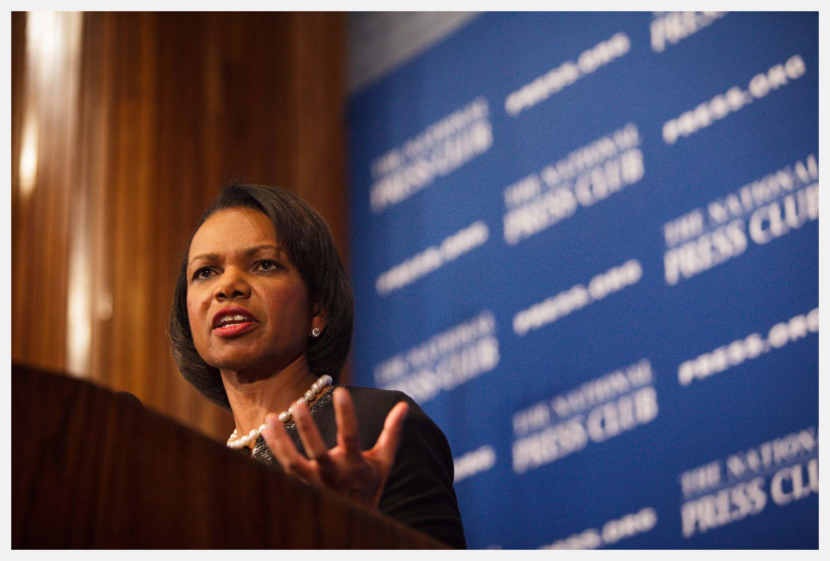 Former United States Secretary of State Condoleezza Rice speaks at the National Press Club in Washington DC